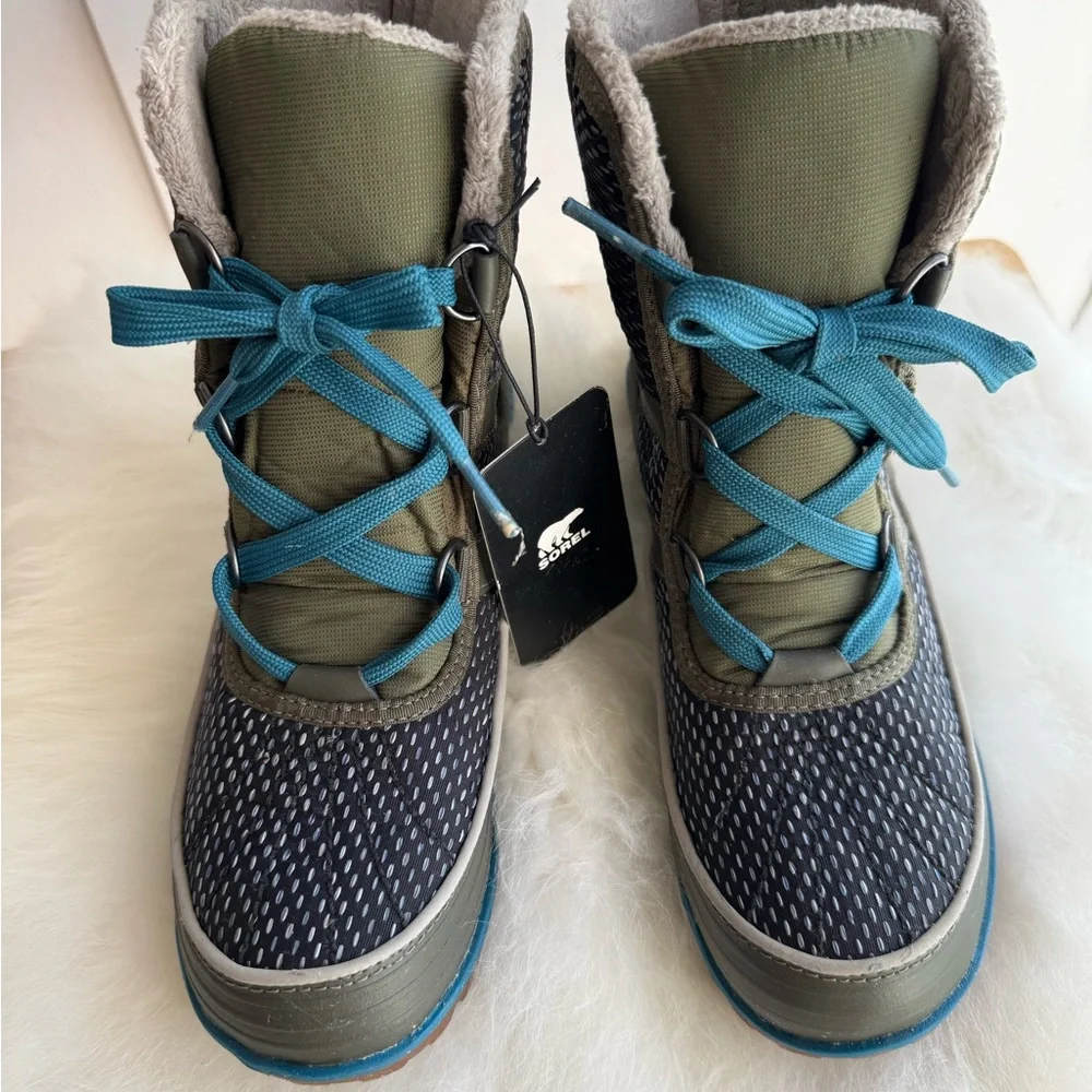 NEW Sorel Tivoli II Green Teal Waterproof Winter Lace Up Boots Women Size 7.5 - Picture 3 of 11